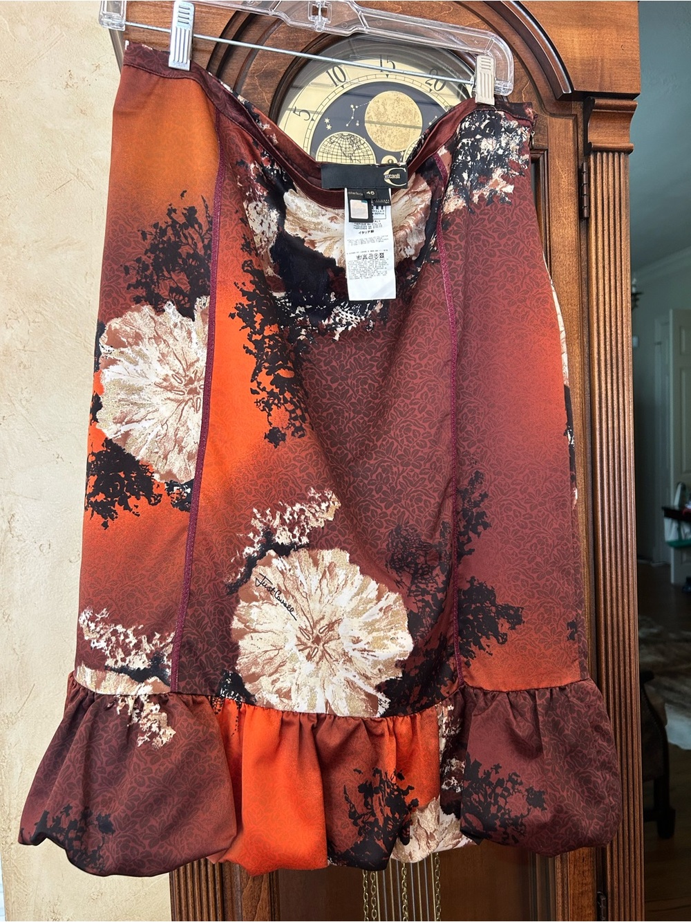 Just Cavalli Rust Brown Floral Pencil Skirt EU 46 fits US 12-14